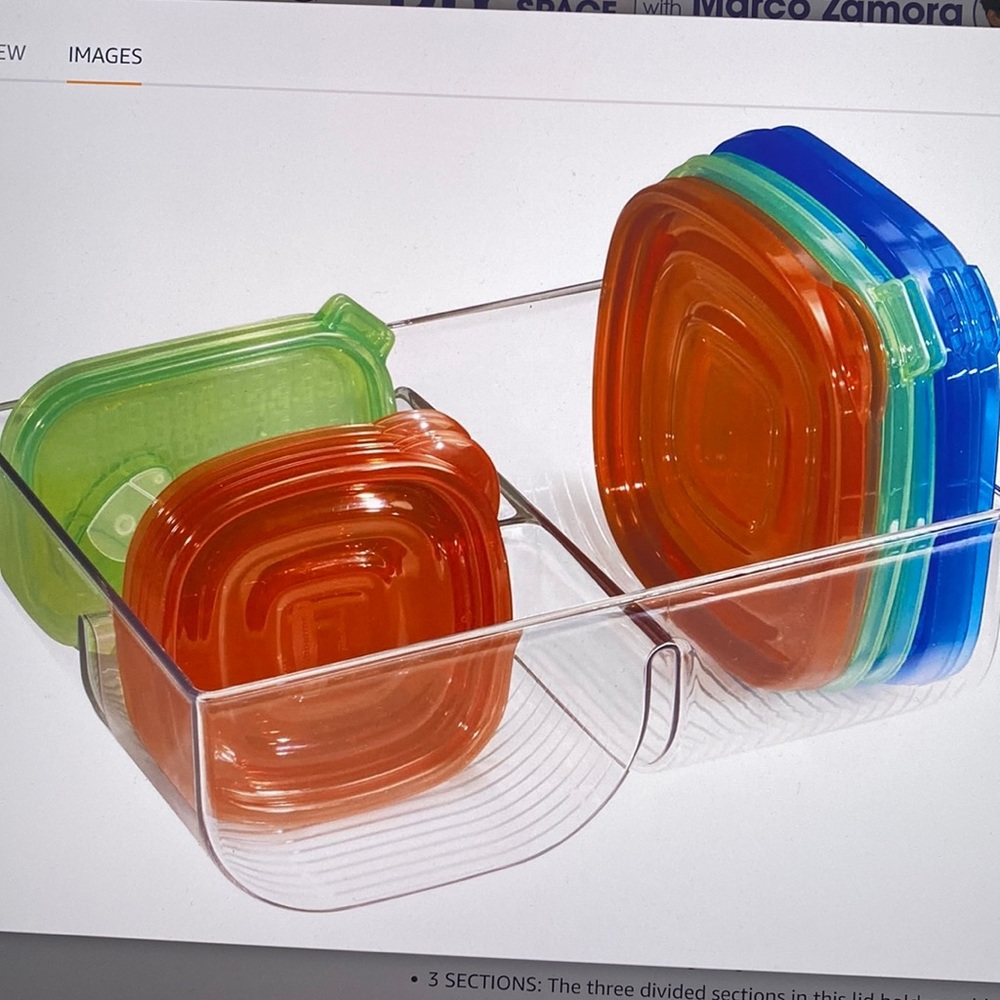 Food Storage Container Lid Holder, 3-Compartment Organizer- 2 Pack